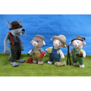 Three little pigs and big bad wolf knitted toys